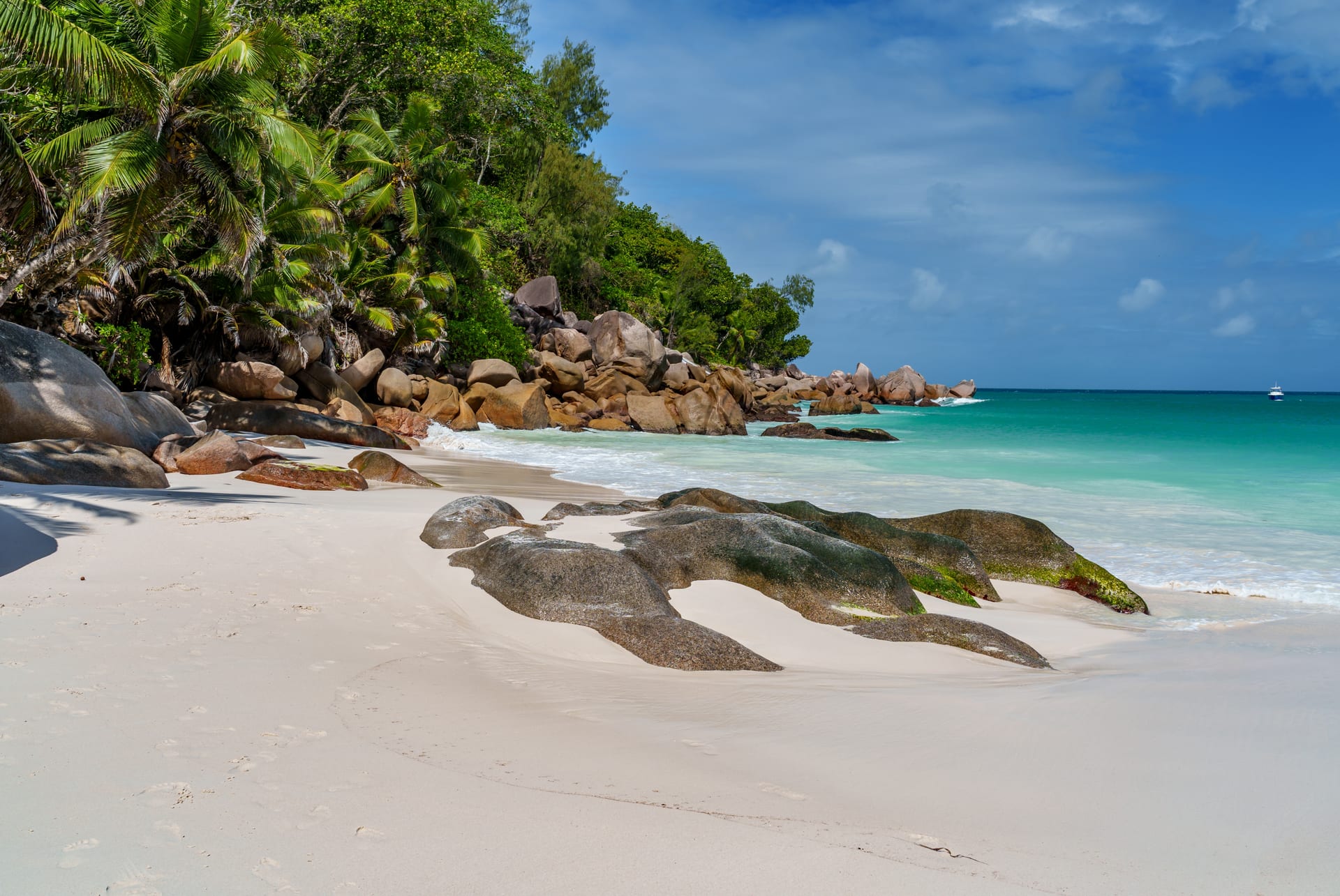 Plage de sable blanc et rochers de granit à Anse Georgette Plage de sable blanc et rochers de granit à Anse Georgette