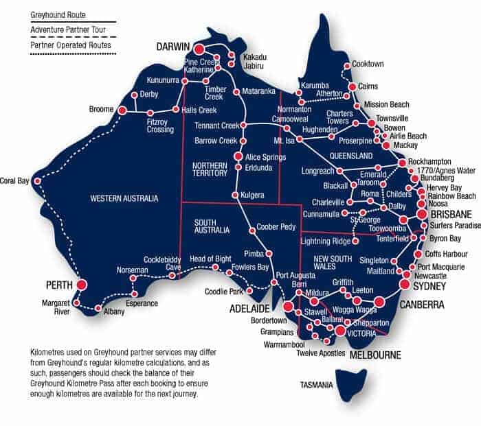 greyhound carte bus australie