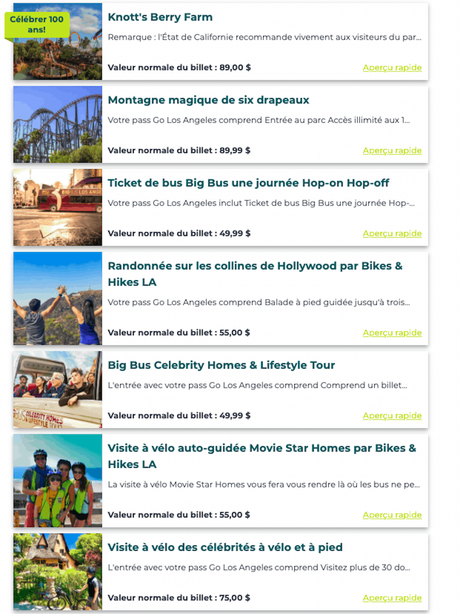 liste activites los angeles