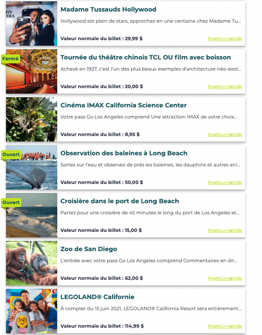 los angeles liste activites
