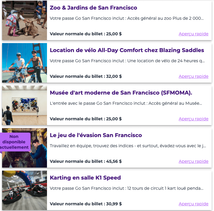 pass explorer liste activités