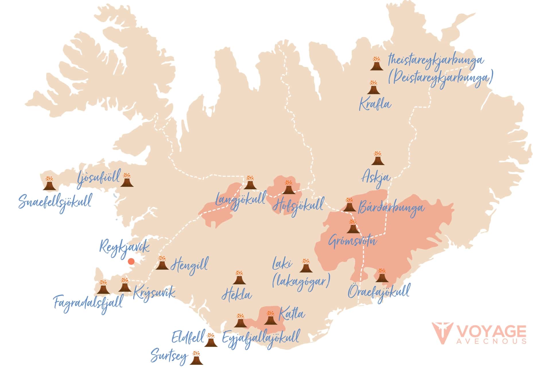 map islande volcans
