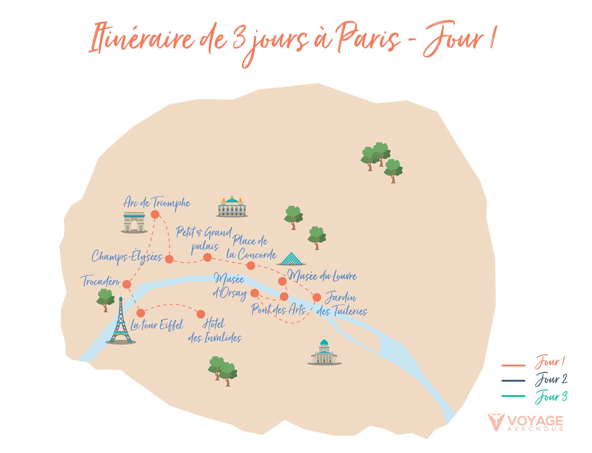 itineraire paris jour 1 map