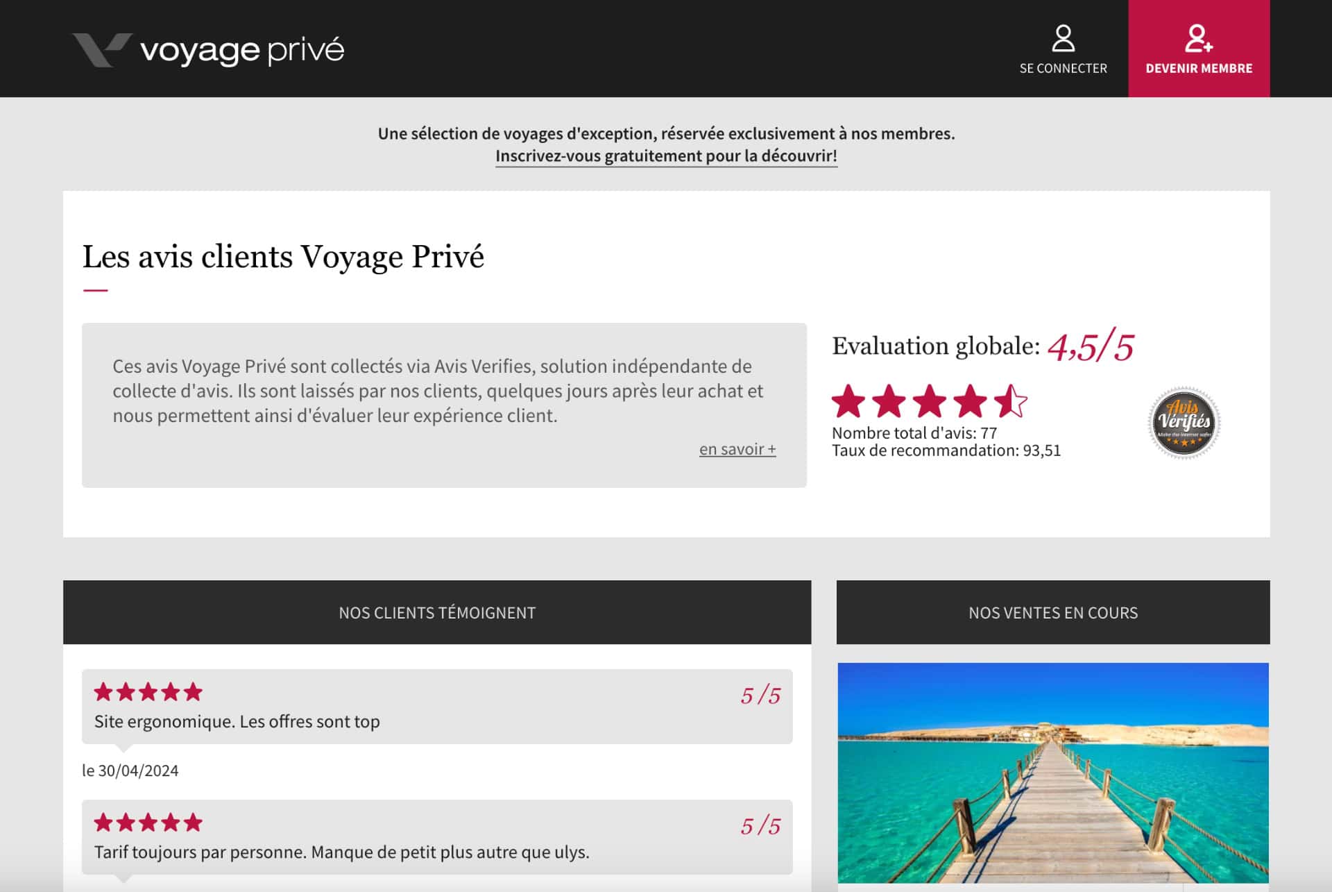 avis voyage prive page