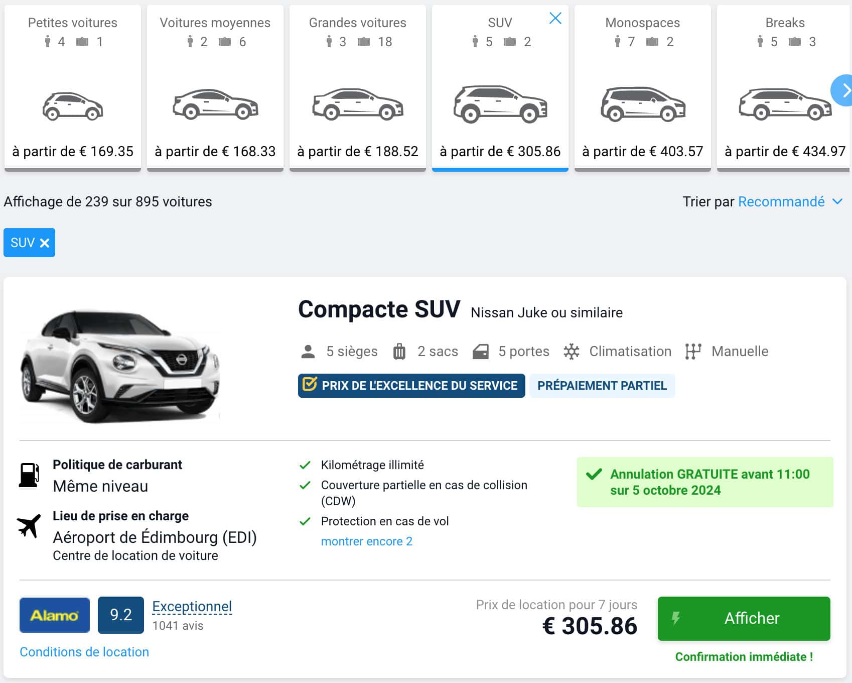 exemple location suv ecosse