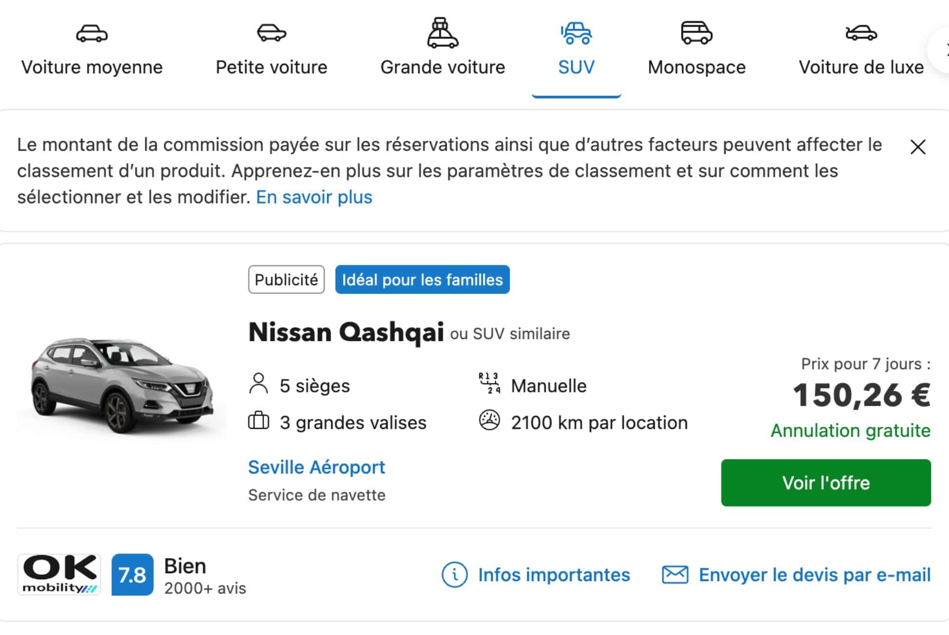 exemple location suv seville aeroport