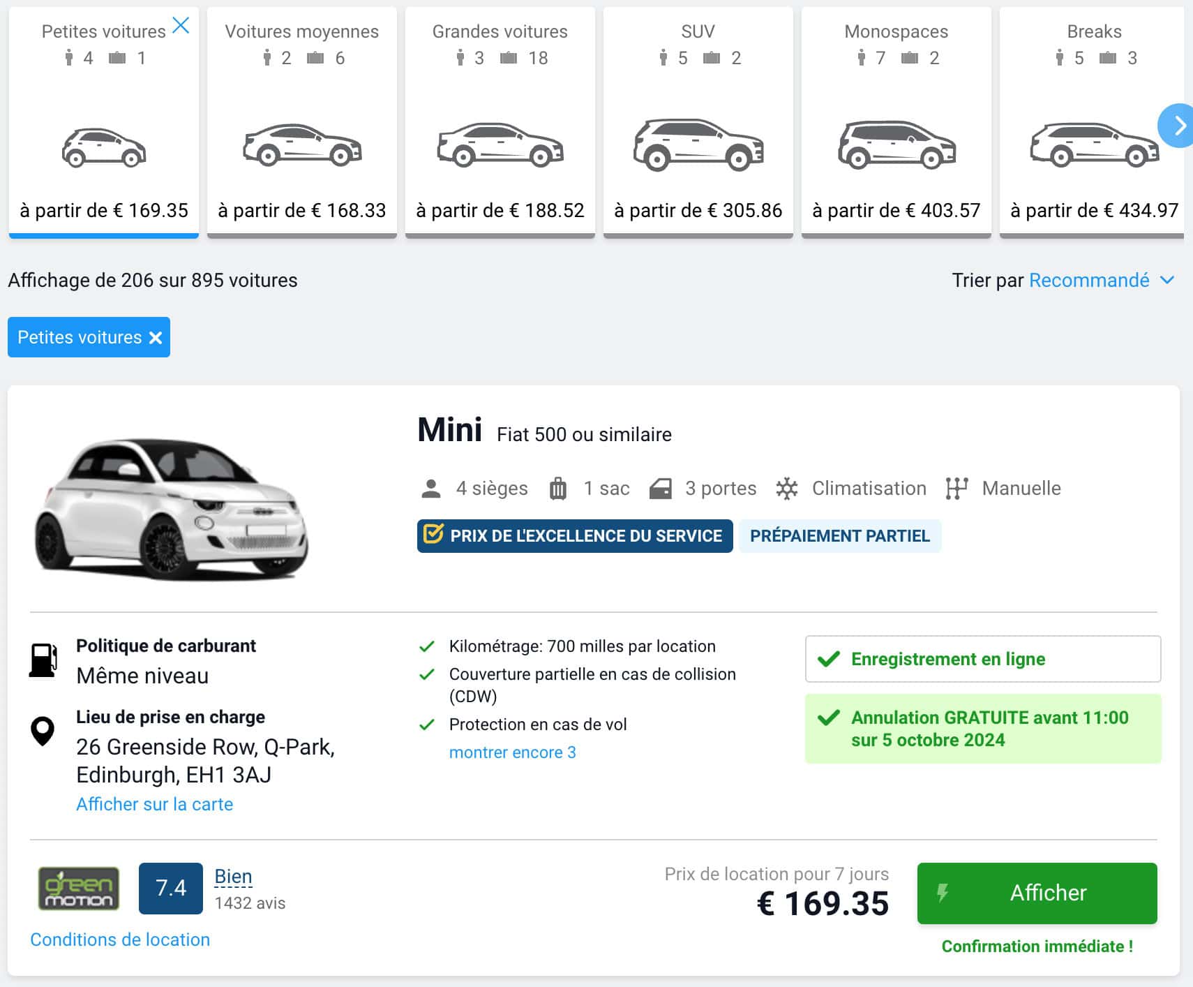exemple location voiture ecosse