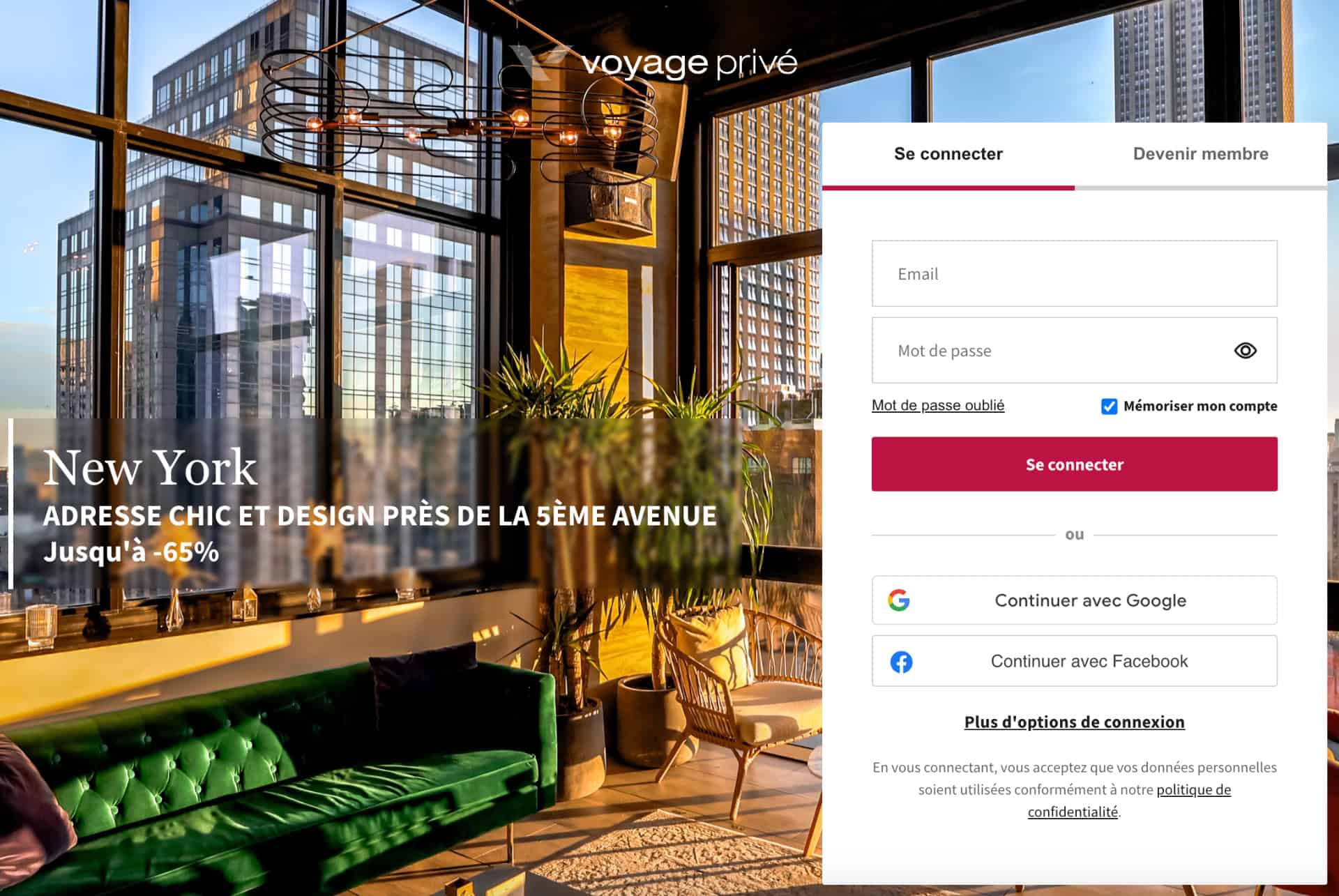 page accueil ventes privees