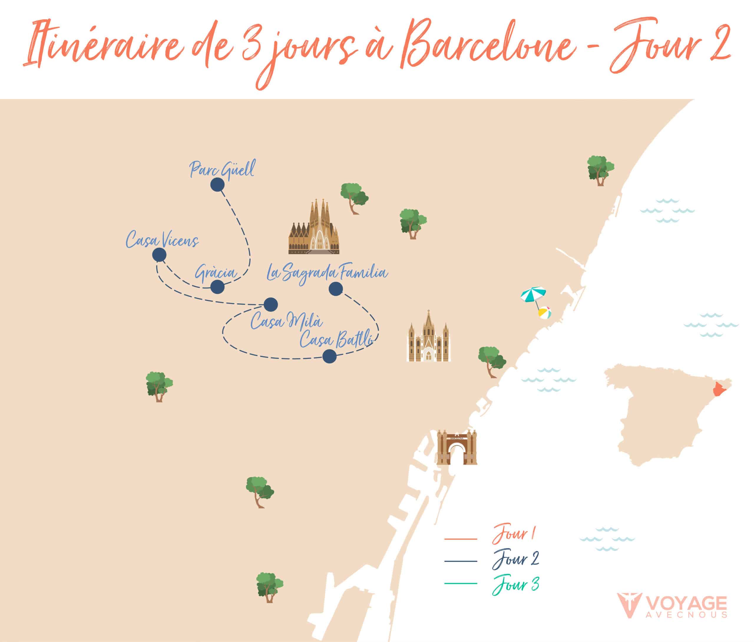 visiter barcelone en 3 jours carte jour 2 