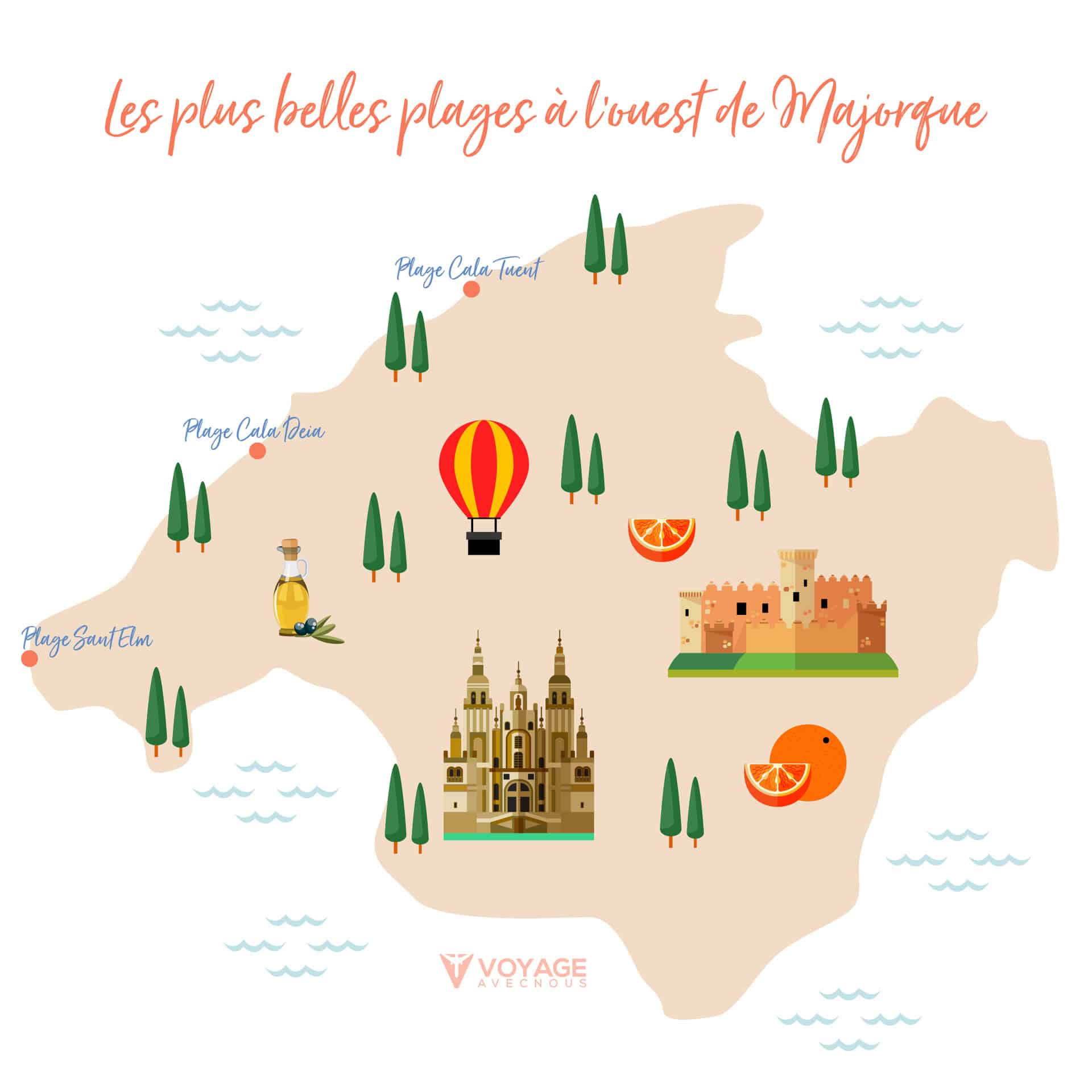 map plages ouest majorque