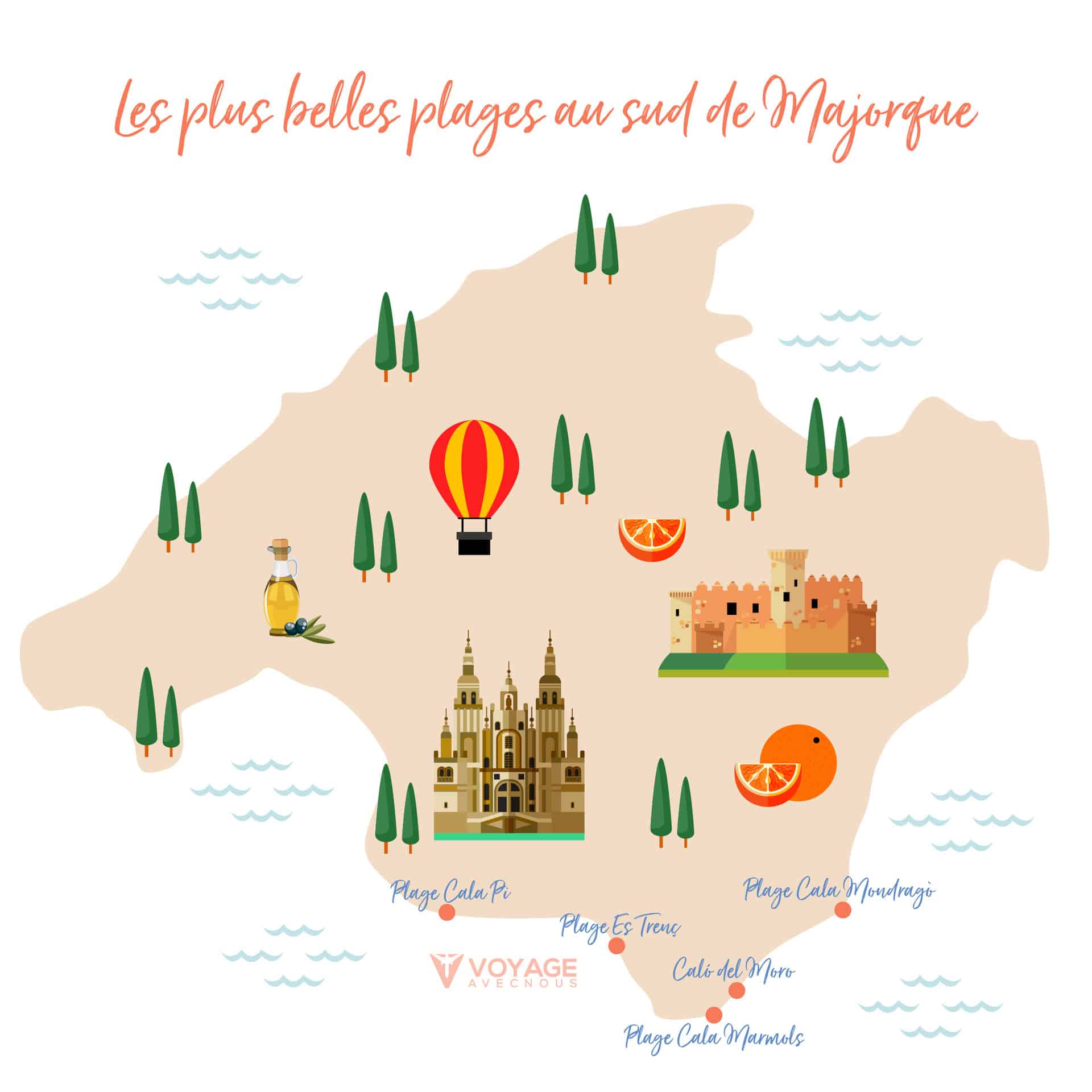 map plages sud majorque