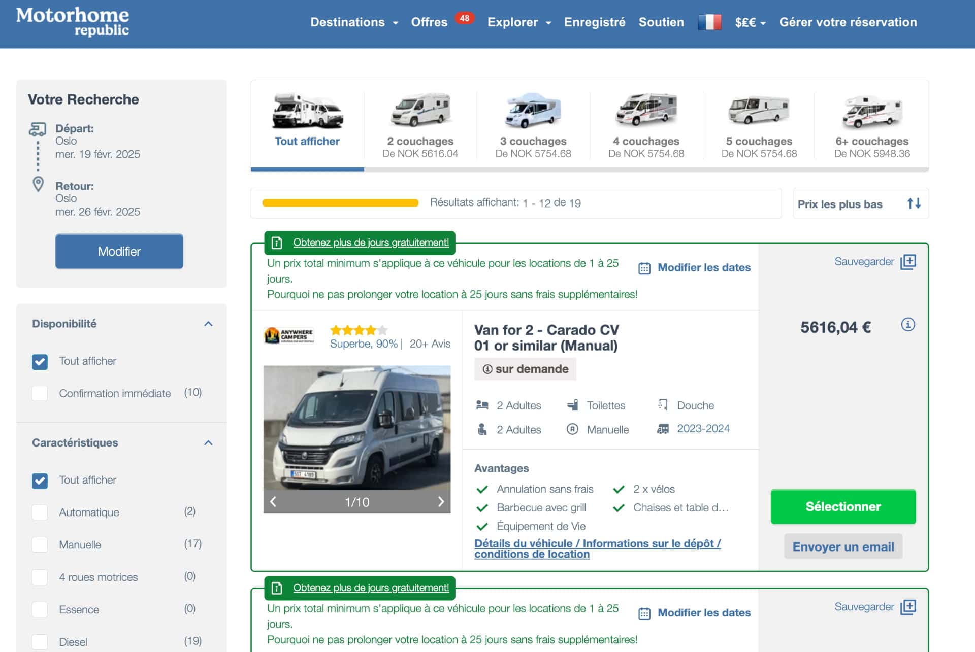 prix location camping car en norvege