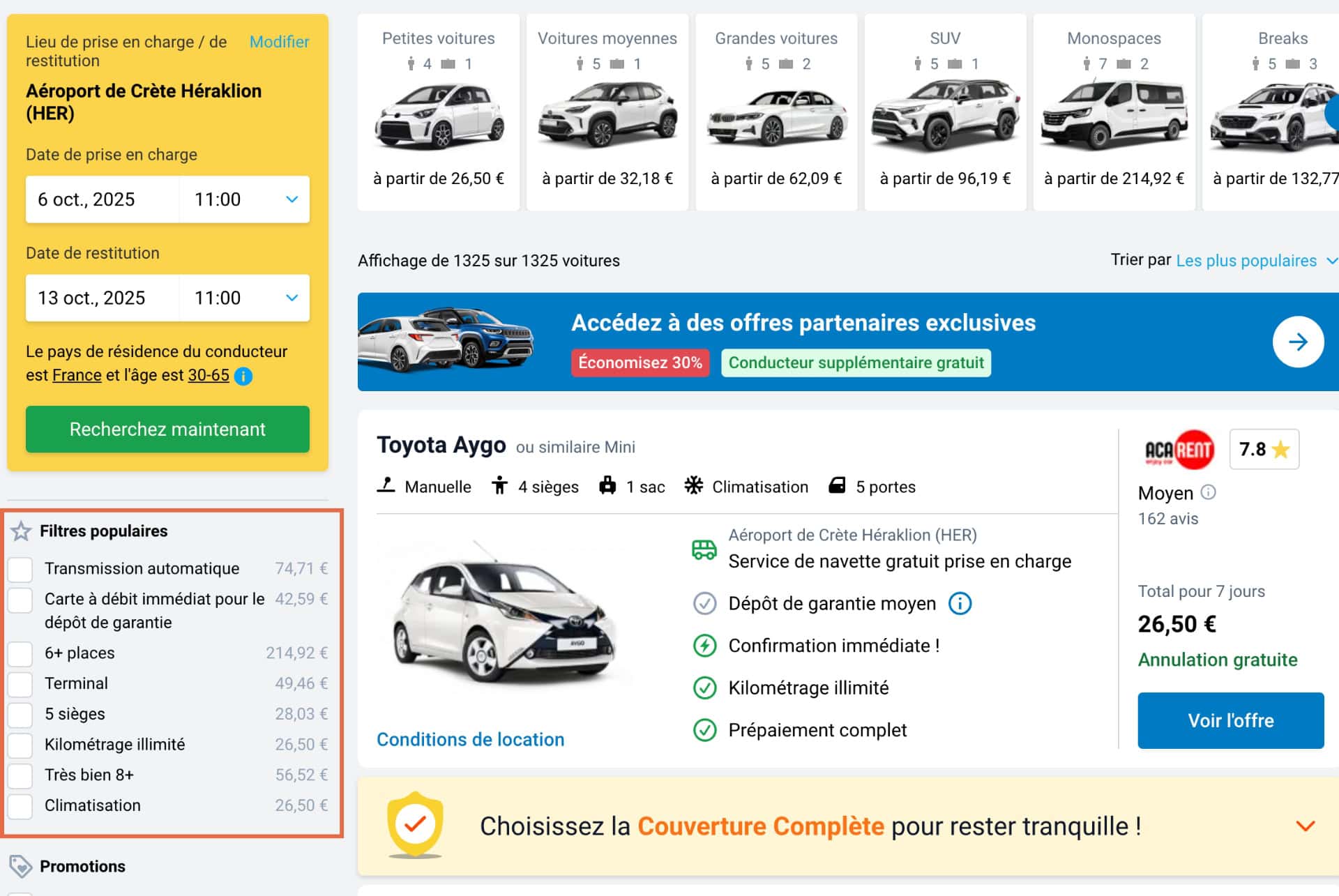 page de resultat discovercars heraklion