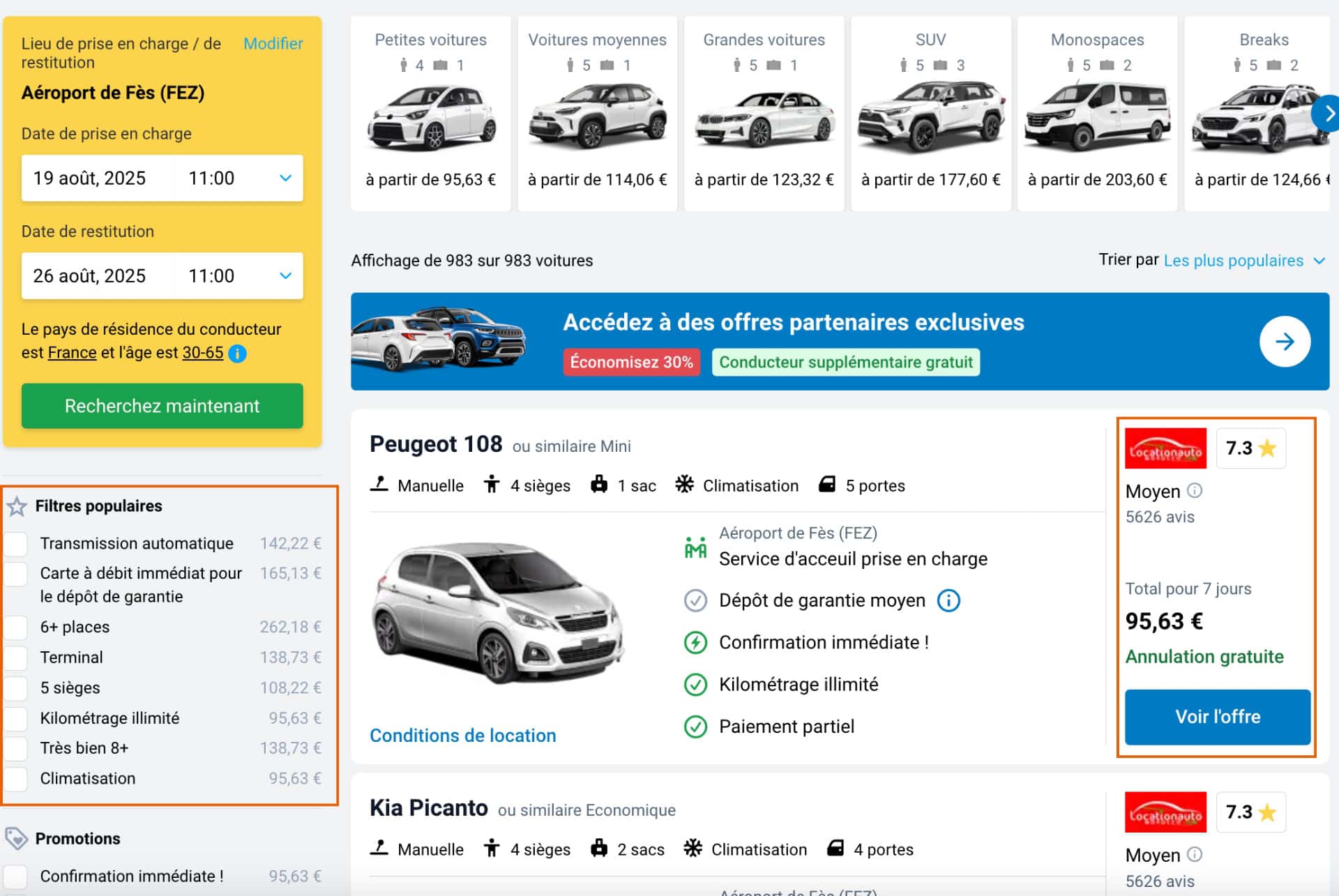 exemple location de voiture a fes
