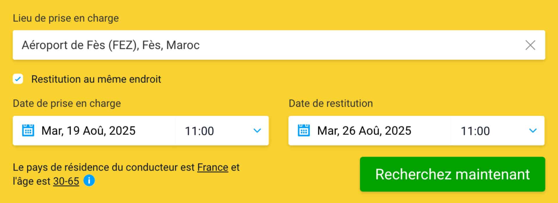 exemple location de voiture a fes