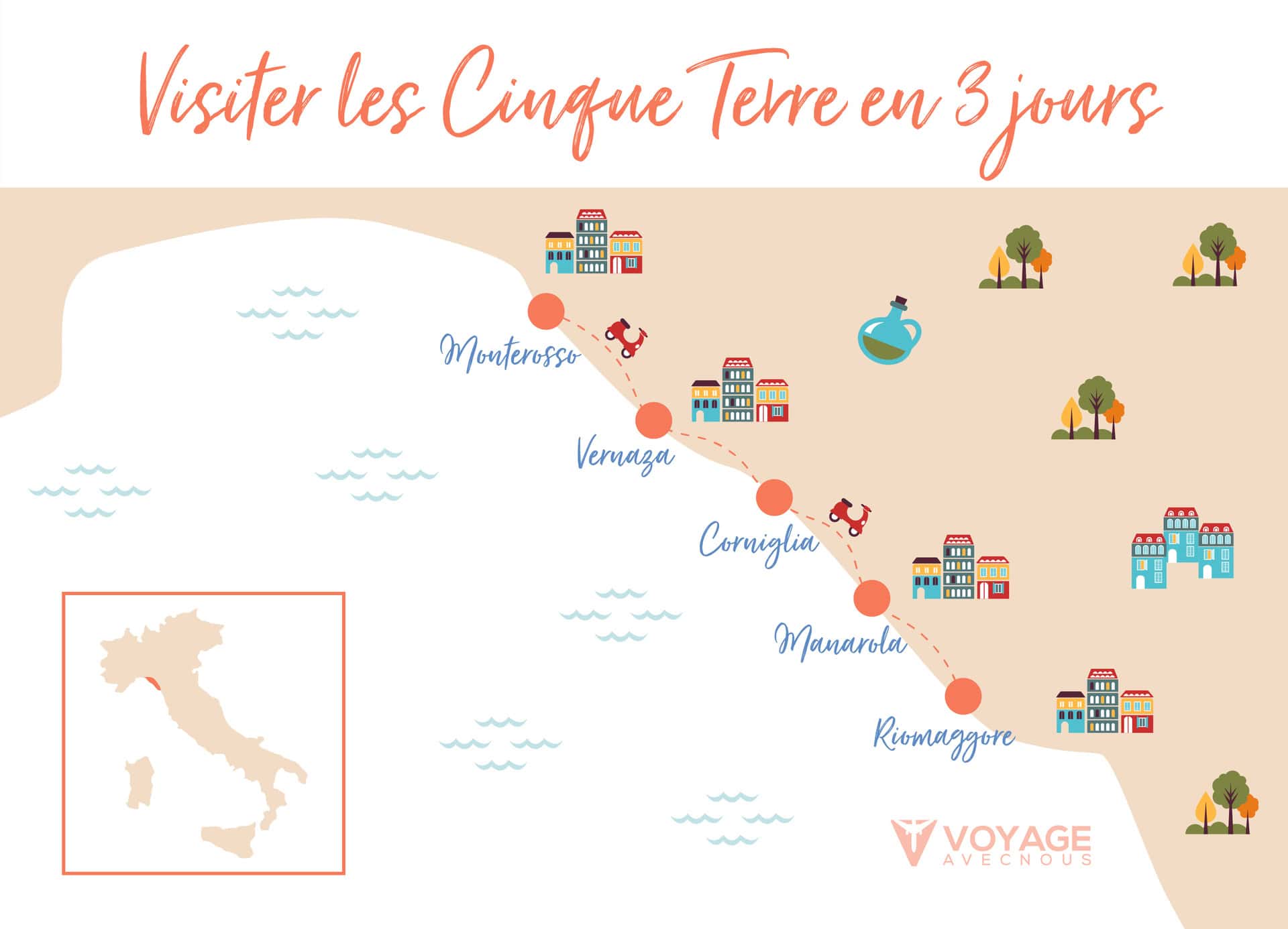 map cinque terre en 3 jours