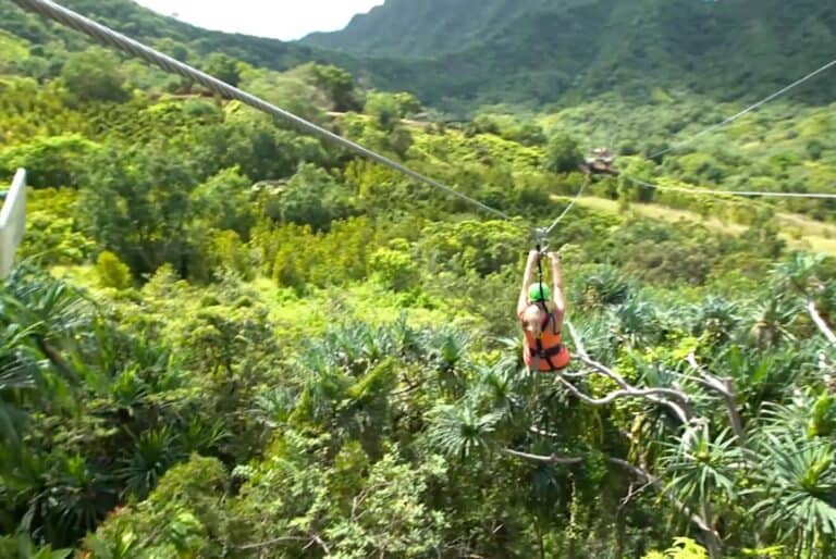 Tyrolienne dans la vallée jurassique de Kualoa
