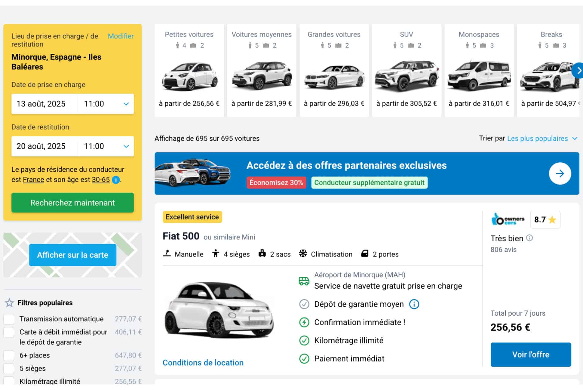 capture location voiture minorque