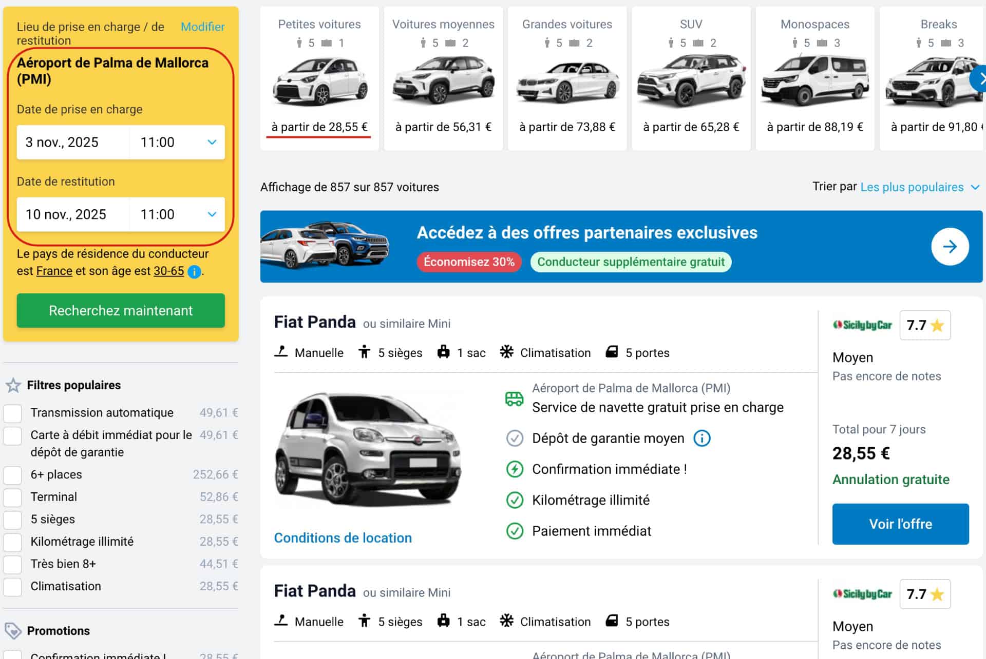 exemple prix novembre palma
