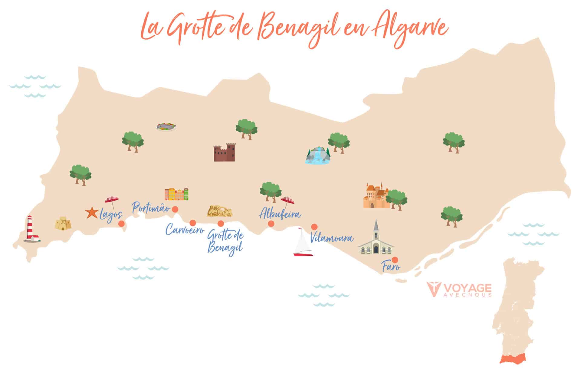 map grotte de benagil algarve