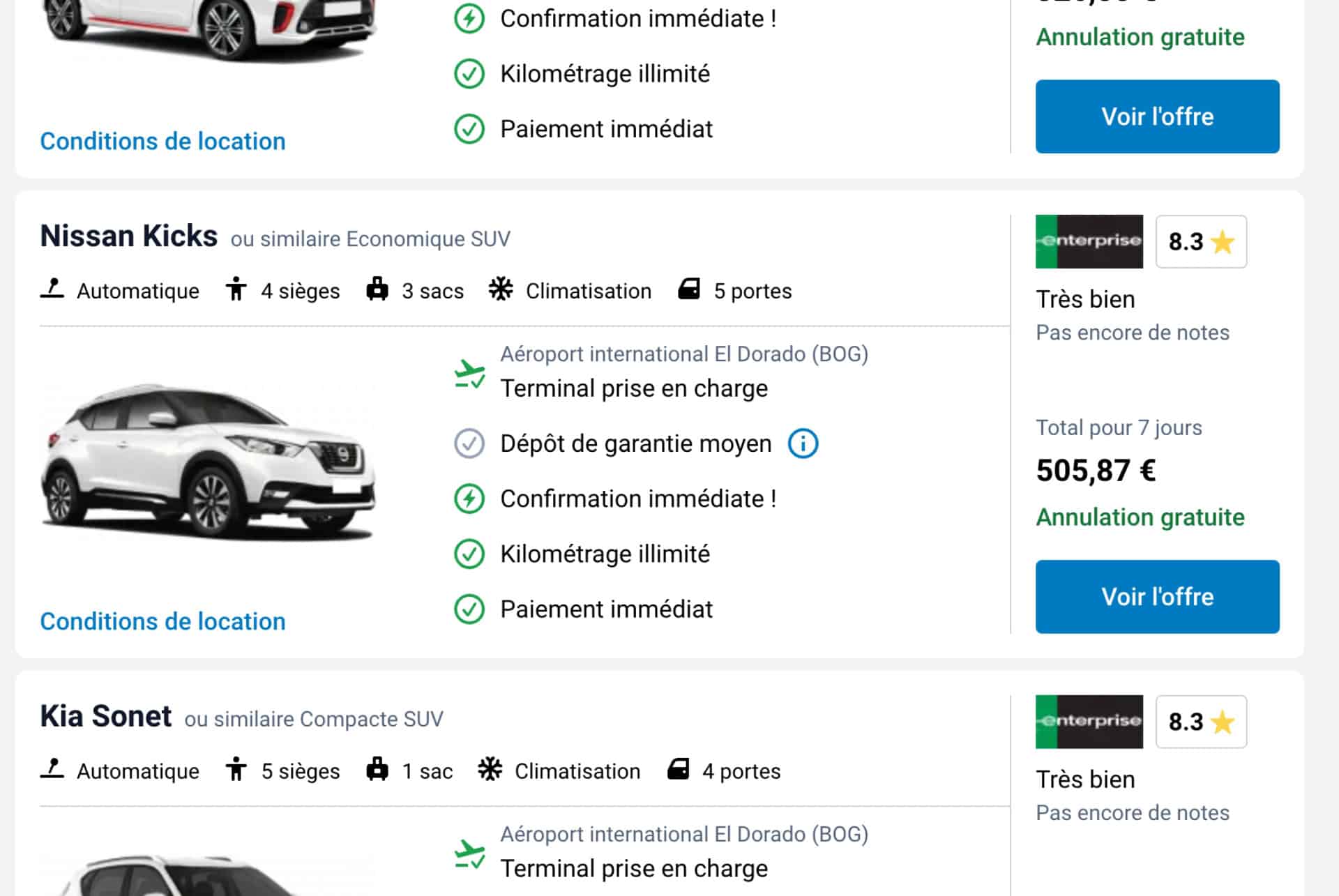 location de voiture a bogota prix suv