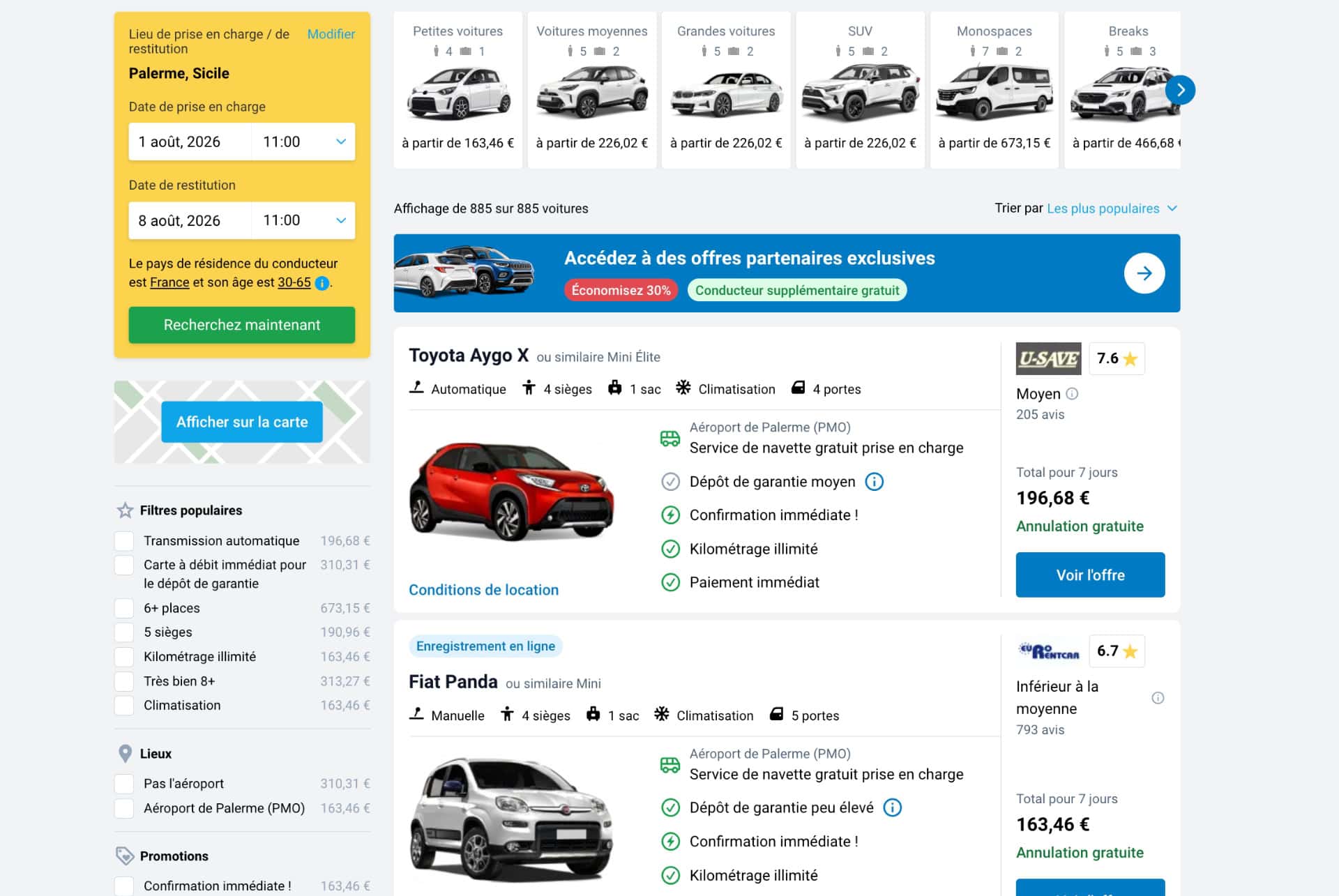tarifs haute saison location voiture palerme